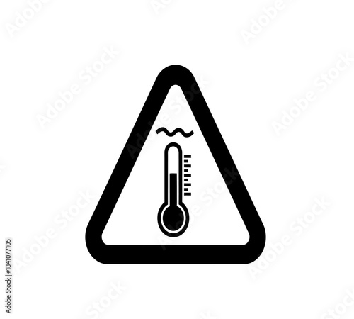 Black high temperature warning icon, simple protection sign flat design concept vector for app ads label web banner button ui ux interface elements isolated on white background