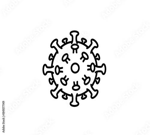 Black single coronavirus line icon, simple corona virus protection flat design vector pictogram, infographic vector for app logo web website button ui ux interface element isolated on white background