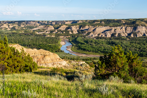 Picturesque view of the Little Missouri River in the Theodore Roosevelt National Park in North Dakota