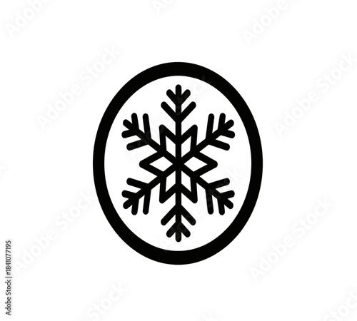 Black round frozen snowflake icon, freeze temperature flat design vector pictogram, infographic vector for app ads logotype web website button ui ux interface elements isolated on white background