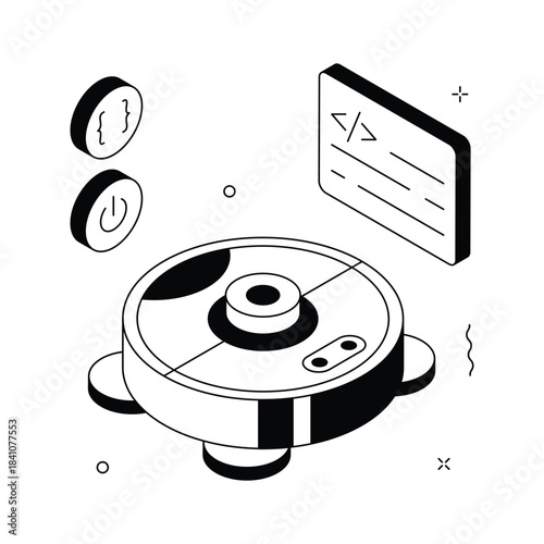 A captivating isometric style icon of smart vacuum cleaner