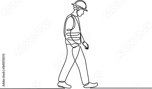 Line of a Construction Worker Walking Sideways line construction worker