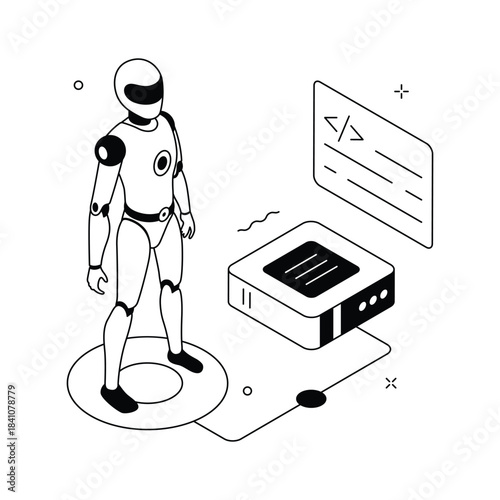 An eye catching isometric icon of robot software in modern design style