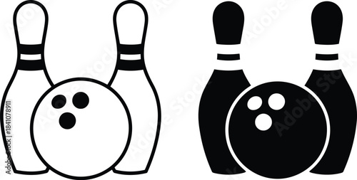 Outline and solid black bowling symbols featuring a ball positioned centrally between two pins