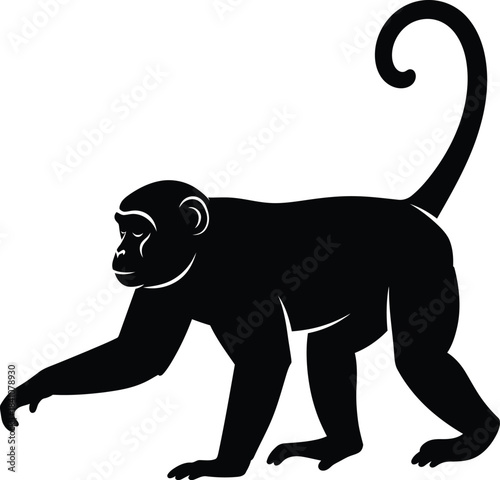Isolated black monkey vector illustration primate animal silhouette art eps