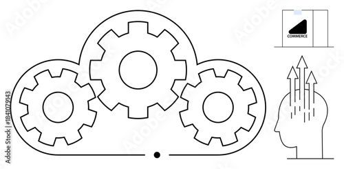 Cloud technology. Gear wheels cloud computing, system integration, and digital transformation. Cloud technology fosters innovative business solutions and team collaboration. For IT, business