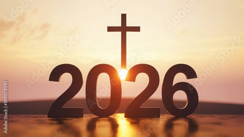 2026 year with cross silhouette at sunset image