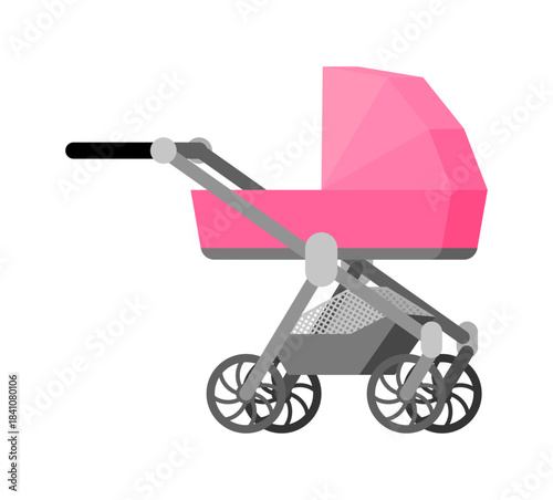 pink baby stroller, suitable for a girl. Simple, modern icon for children, parenting, and shopping themes.