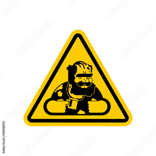 Yellow warning triangle sign featuring a vector silhouette of a homeless man. Flat design caution concept for social issues and urban alert.