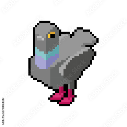 pixel art pigeon with a gray body. Retro 8-bit asset for urban nature or gaming scenes.