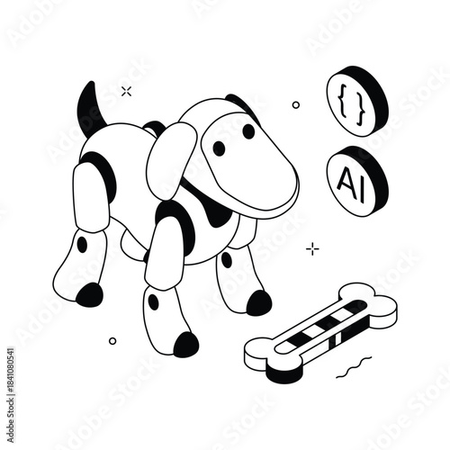 A captivating isometric illustration of robotics dog, smart companion