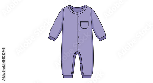 Illustration of a purple sleep romper with buttons and pocket, isolated on a white background, showcasing cozy nightwear design