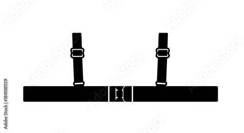 Black adjustable bra strap with buckles isolated on white background, minimalistic silhouette design