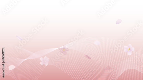桜の花と曲線の抽象的な背景イラスト
