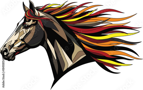 Horse head artwork illustration colorful mane equine animal design art eps silhouette
