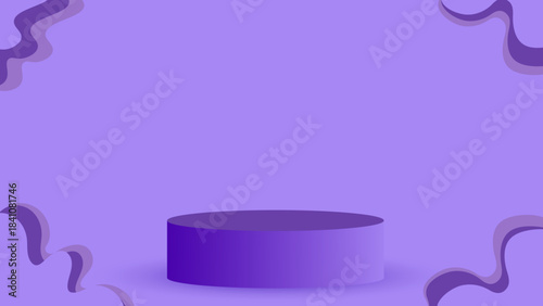 Minimalist purple cylinder podium with abstract wavy background