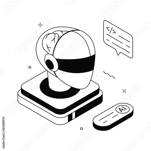 Isometric illustration representing AI software development, machine learning coding