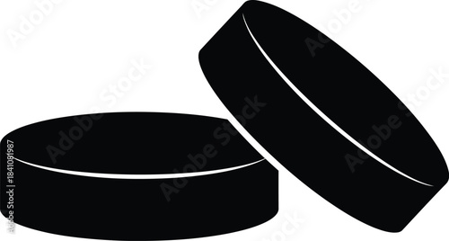Black and white hockey pucks illustration for sports equipment design eps silhouette