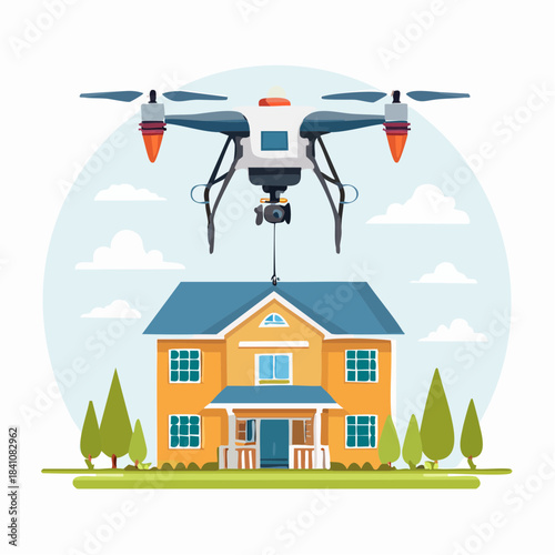 Giant drone transports house to a new location 