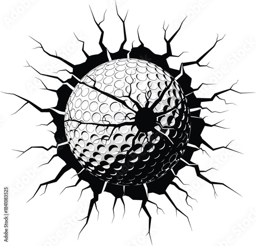Golf ball breaking through wall vector illustration graphic design eps silhouette