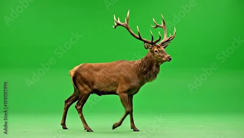 Wildlife illustration vector of a wild deer mammal silhouette with majestic antlers in the nature forest