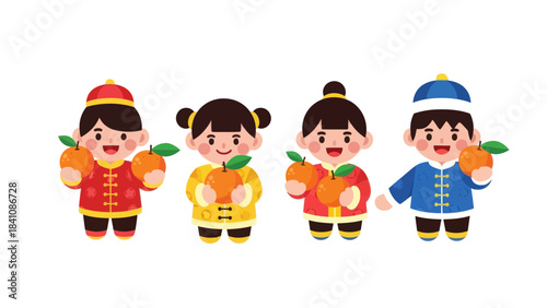 Celebration of Lunar New Year with Children Dressed in Traditional Costumes