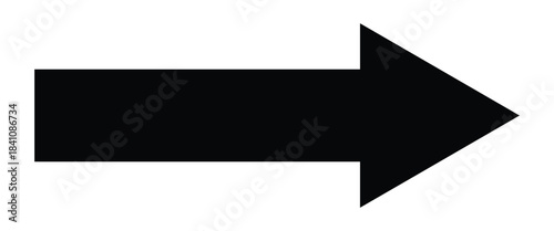 Thick black long arrow icon. Bold black arrow pointing to rightward direction. Vector style long arrow isolated on white back ground.