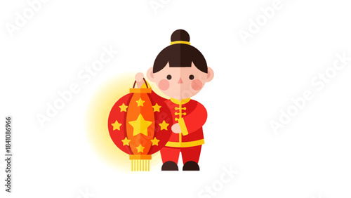 Cute children dressed in traditional Chinese attire holding lanterns for