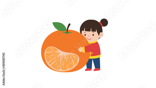 Adorable Child Embracing a Large Juicy Orange Fruit with Playful Charm