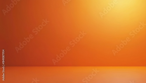 Empty studio with smooth orange and yellow gradient background and floor. Clean backdrop for product placement or creative design projects. Minimalist scene for ad campaigns.