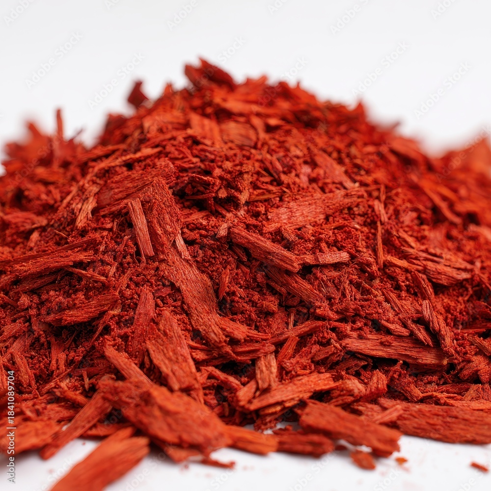 Fototapeta premium Vibrant red wood chips for landscaping and decor purposes.