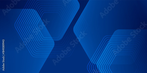 Modern abstract blue background with glowing geometric lines. Blue gradient hexagon shape design. Futuristic technology concept.