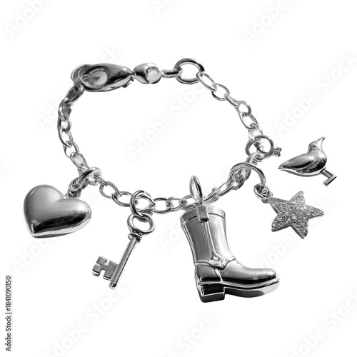 Canvas Print Elegant Polished Silver Charm Bracelet with Delicate Design for Jewelry Ads