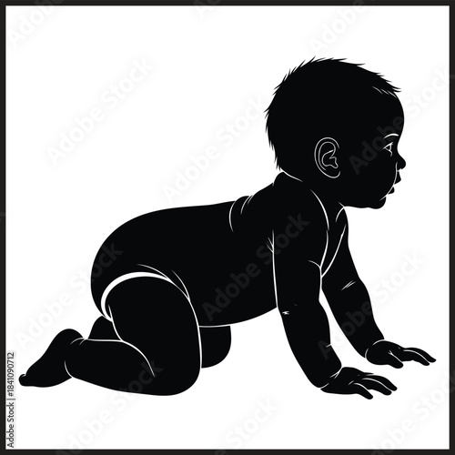 Silhouette of a baby crawling on a white background infant child
