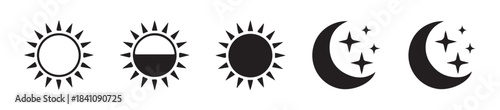 Sun and moon icons vector set. weather symbols collection for application programming interface and website design