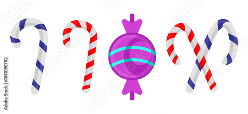 Candy canes red clipart set. Candy cane, lollipop and peppermint candy clip art collection with shape and pattern like spiral, stripes, swirl, pine tree, heart and star for Christmas holiday sweet
