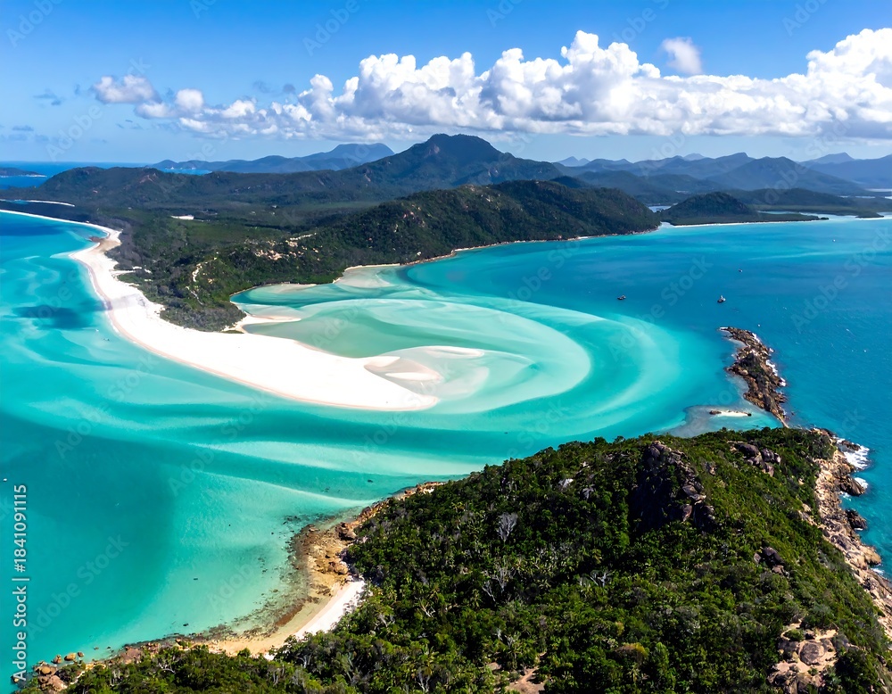 Fototapeta premium Aerial view of a turquoise ocean and white sand beaches