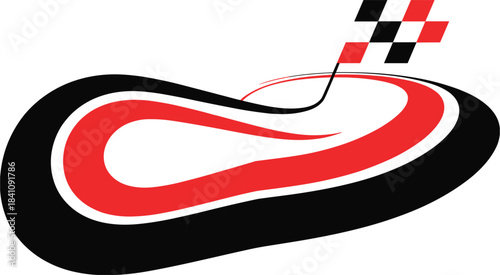 Racing Track Oval with Red and Black Curves and Checkered Flag circuit speed