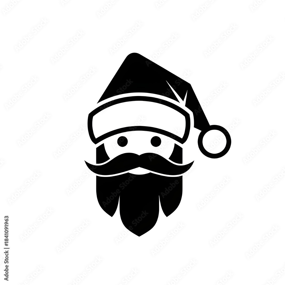Obraz premium Minimalist Santa Claus Face Icon Black and White Vector