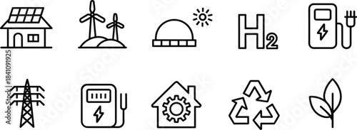 Set of Clean Energy and Sustainability Icons on White Background renewable solar