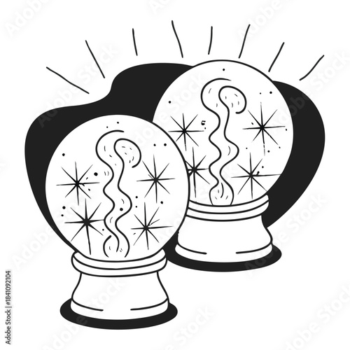 Two light bulbs illuminating in mysterious background, generating ideas, inspiration and photons.