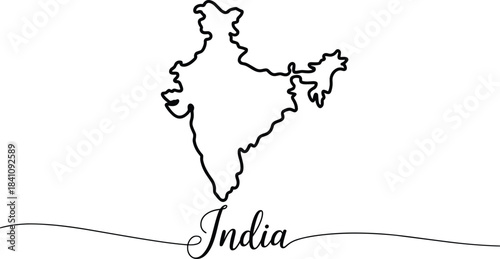 Outline map of India with cursive text country geography