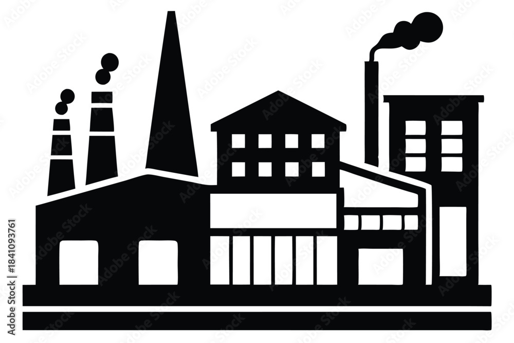 Fototapeta premium factory silhouette line art vector illustration with a white background