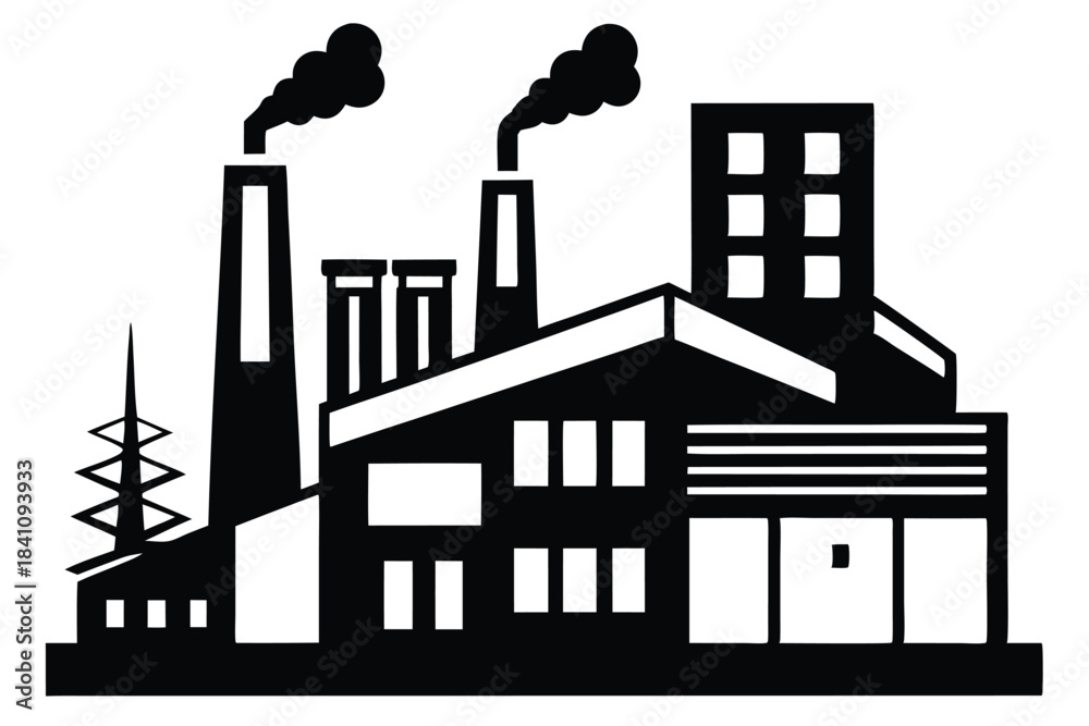 Fototapeta premium factory silhouette line art vector illustration with a white background