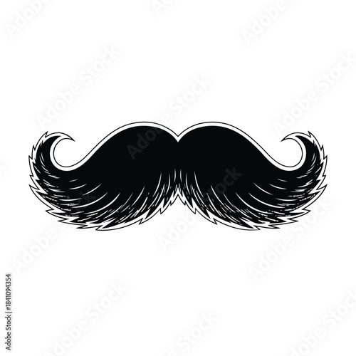 A black mustache silhouette with detailed hairs against a clean white background.