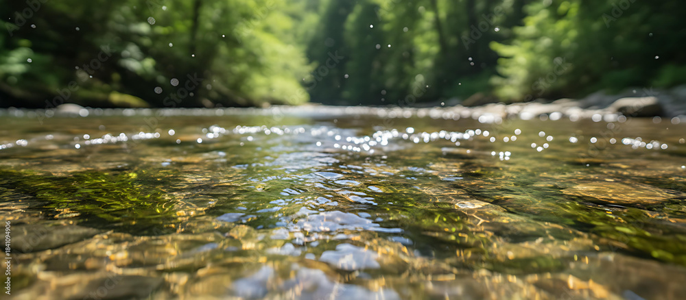 Fototapeta premium Tranquil Rocky Stream in Lush Green Forest