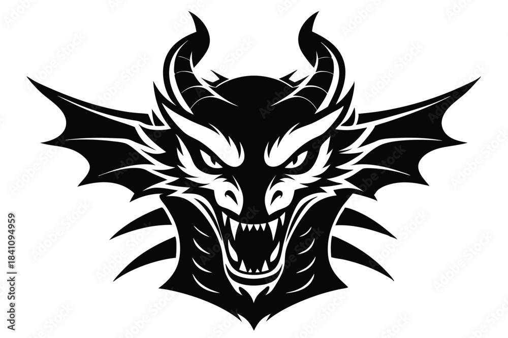 Fototapeta premium dragon head silhouette line art vector illustration with a white background