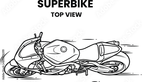Detailed line art illustration of a superbike from a top view on a white background