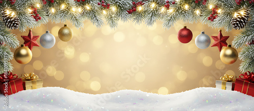 Warm Golden Christmas Lights and Snowflake Bokeh