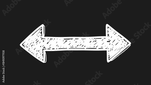 White handdrawn doubleheaded arrow on a black background